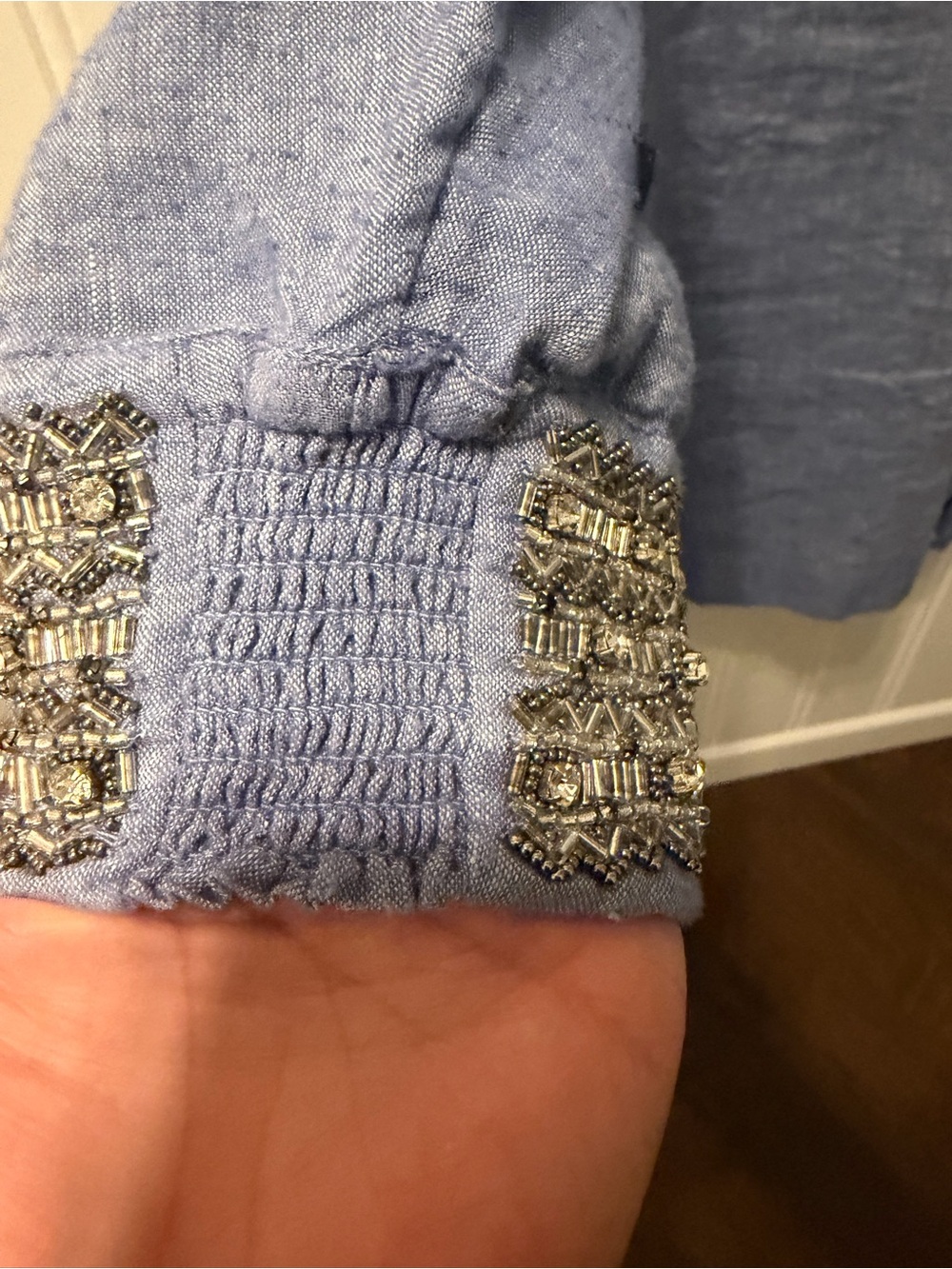 Chico’s Blue Linen Blend Embellished Beaded Tunic Dress Top Size 2 Boho Resort - Picture 8 of 14